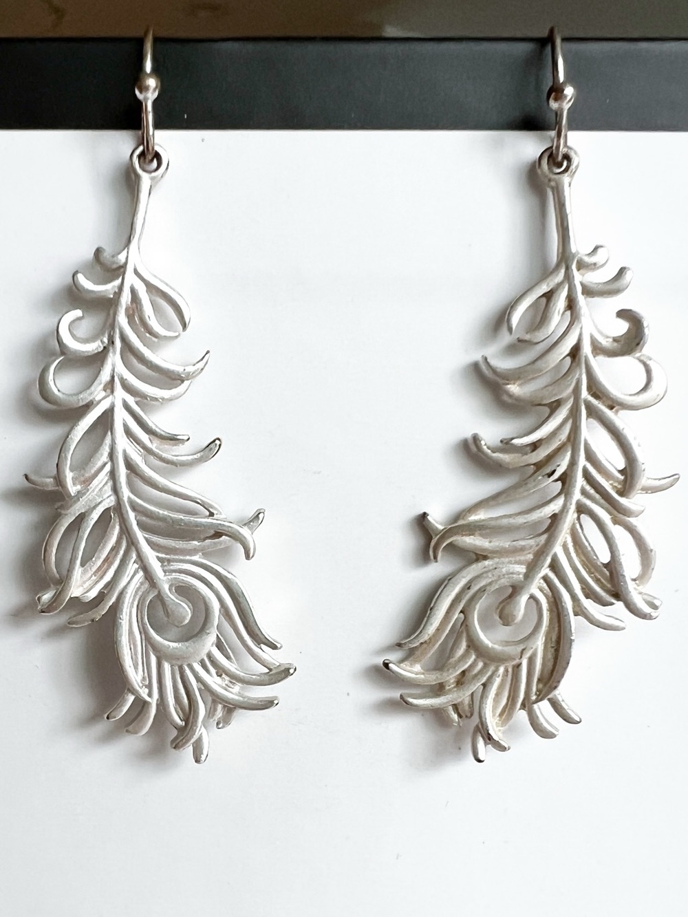 Silver Feather Statement Earrings Boho Western Dangle Drop Earrings